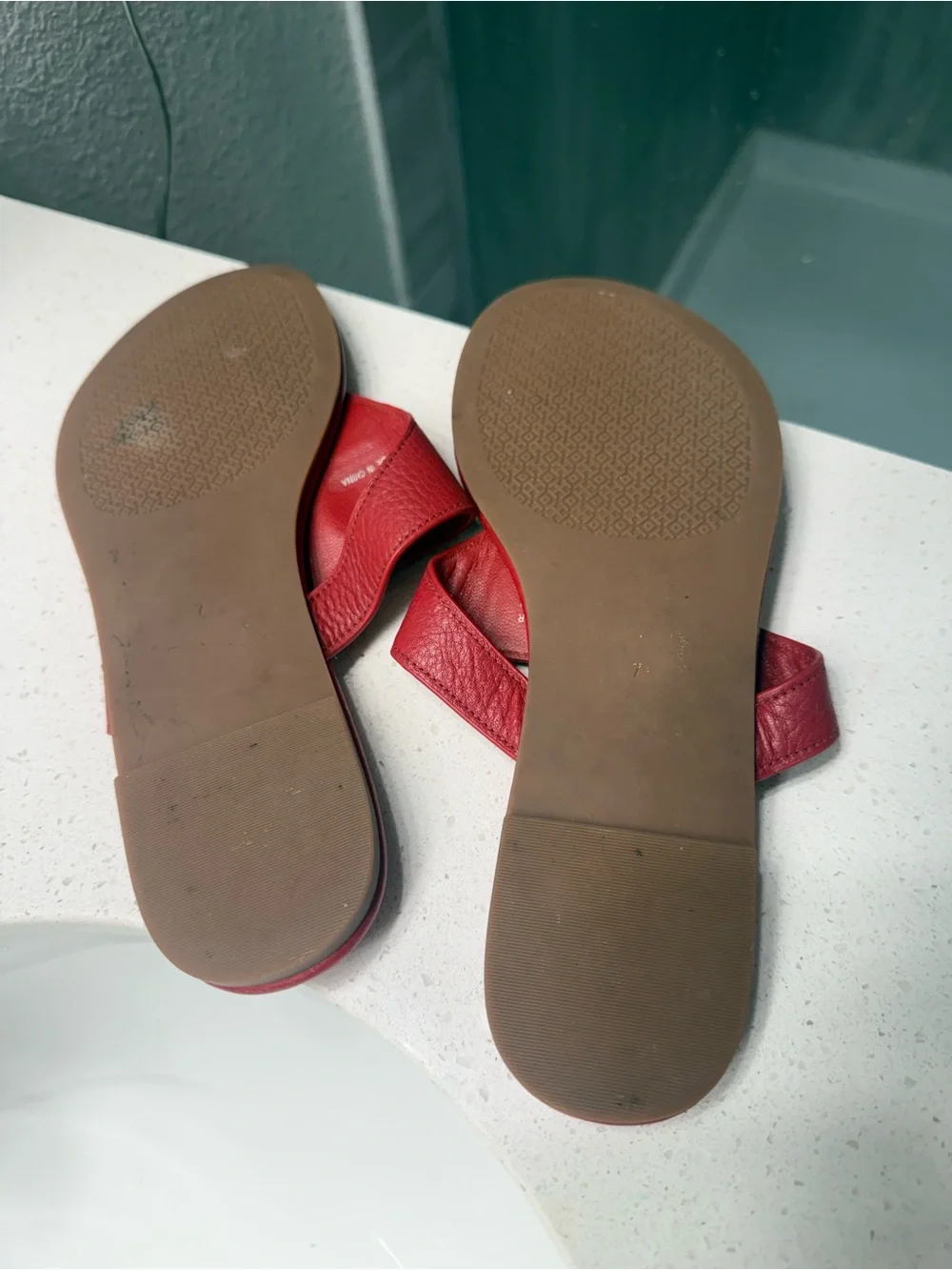 Tory Burch Red Leather Logo Thong Sandals with Gold Medallions